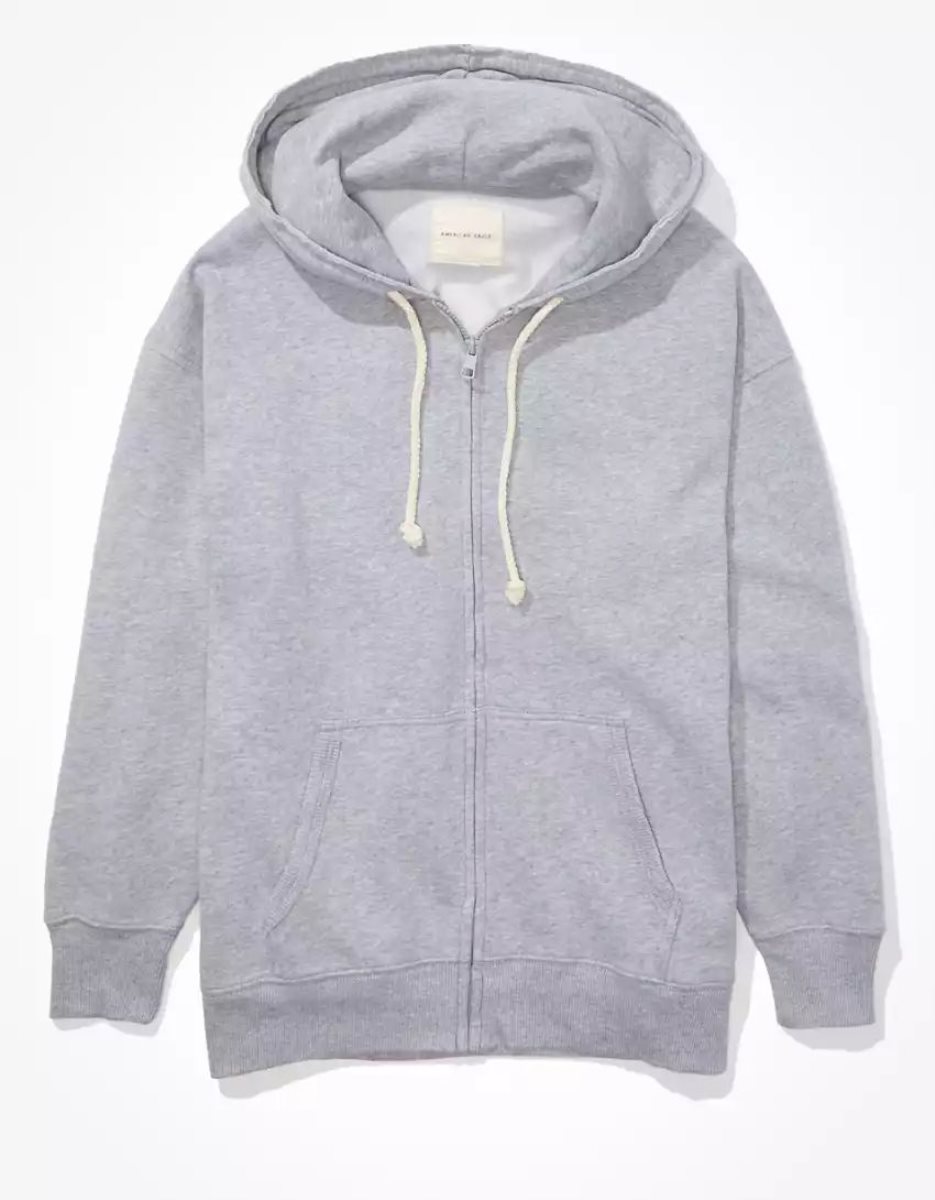 Sweat à Capuche American Eagle AE Oversized Zip-Up Grise Femme | RMP-42090742